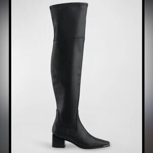 Marc Fisher LTD Noemi Leather Over The Knee Boot Black Tall Heeled Boots